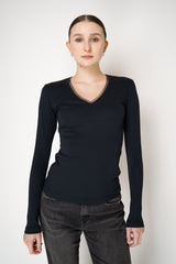 Fabiana Filippi Cotton Stretch V-neck Top in Navy Vancouver. Shop Online or in Store.