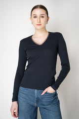 Fabiana Filippi Cotton Stretch V-neck Top in Navy Vancouver. Shop Online or in Store.