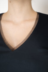 Fabiana Filippi Cotton Stretch V-neck Top in Navy Vancouver. Shop Online or in Store.