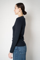 Fabiana Filippi Cotton Stretch V-neck Top in Navy Vancouver. Shop Online or in Store.