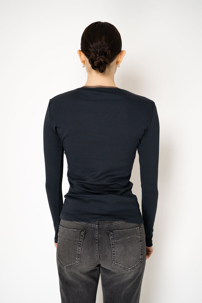 Fabiana Filippi Cotton Stretch V-neck Top in Navy Vancouver. Shop Online or in Store.
