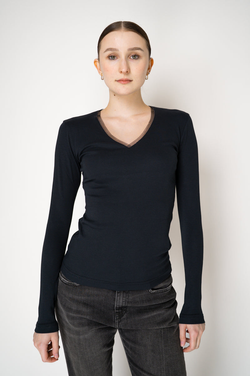 Fabiana Filippi Cotton Stretch V-neck Top in Navy Vancouver. Shop Online or in Store.