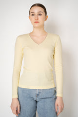 Fabiana Filippi Cotton Stretch V-neck Top in Pastel Yellow Vancouver. Shop Online or in Store.