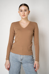 Fabiana Filippi Cotton Stretch V-neck Top in Sienna Vancouver. Shop Online or in Store.