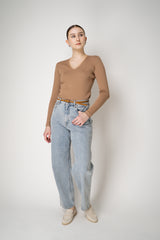 Fabiana Filippi Cotton Stretch V-neck Top in Sienna Vancouver. Shop Online or in Store.