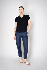 Fabiana Filippi Cotton V-Neck Knit T-Shirt in Navy Vancouver. Shop Online or in Store.