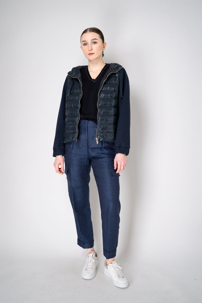 Fabiana Filippi Cotton V-Neck Knit T-Shirt in Navy Vancouver. Shop Online or in Store.