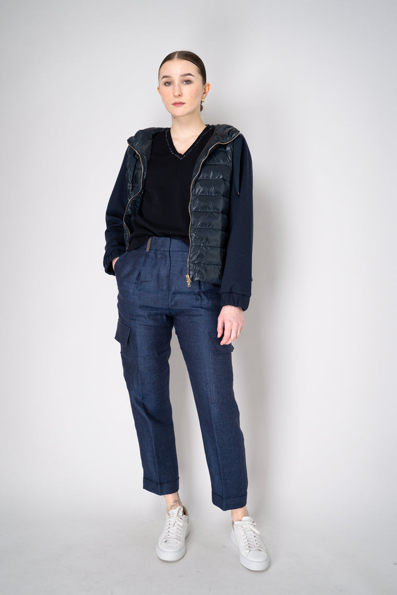 Fabiana Filippi Cotton V-Neck Knit T-Shirt in Navy Vancouver. Shop Online or in Store.
