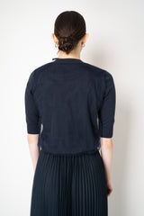 Fabiana Filippi Cotton Wool Knitted V-neck Sweater with Tulle Exterior in Navy Vancouver. Shop Online or in Store.