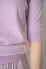 Fabiana Filippi Cotton Wool Knitted V-neck Sweater with Tulle Exterior in Rosa Lilla Vancouver. Shop Online or in Store.