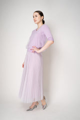 Fabiana Filippi Cotton Wool Knitted V-neck Sweater with Tulle Exterior in Rosa Lilla Vancouver. Shop Online or in Store.