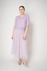 Fabiana Filippi Cotton Wool Knitted V-neck Sweater with Tulle Exterior in Rosa Lilla Vancouver. Shop Online or in Store.