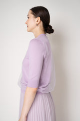 Fabiana Filippi Cotton Wool Knitted V-neck Sweater with Tulle Exterior in Rosa Lilla Vancouver. Shop Online or in Store.