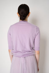 Fabiana Filippi Cotton Wool Knitted V-neck Sweater with Tulle Exterior in Rosa Lilla Vancouver. Shop Online or in Store.