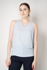 Fabiana Filippi Crepe de Chine V-neck Tank with Tulle Trim in Light Blue Vancouver. Shop Online or in Store.