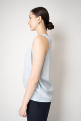 Fabiana Filippi Crepe de Chine V-neck Tank with Tulle Trim in Light Blue Vancouver. Shop Online or in Store.