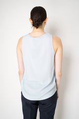 Fabiana Filippi Crepe de Chine V-neck Tank with Tulle Trim in Light Blue Vancouver. Shop Online or in Store.