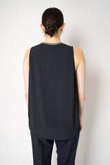 Fabiana Filippi Crepe de Chine V-neck Tank with Tulle Trim in Navy Vancouver. Shop Online or in Store.