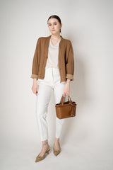 Fabiana Filippi Crepe de Chine V-neck Tank with Tulle Trim in Off-White Vancouver. Shop Online or in Store.