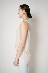 Fabiana Filippi Crepe de Chine V-neck Tank with Tulle Trim in Off-White Vancouver. Shop Online or in Store.
