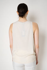 Fabiana Filippi Crepe de Chine V-neck Tank with Tulle Trim in Off-White Vancouver. Shop Online or in Store.