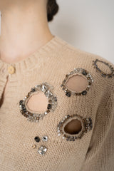 Fabiana Filippi Embellished Cigarette Burn Cashmere Blend Cropped Cardigan in Camel Vancouver. Shop Online or in Store.