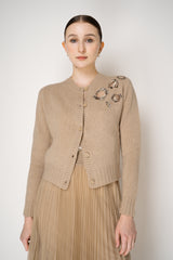 Fabiana Filippi Embellished Cigarette Burn Cashmere Blend Cropped Cardigan in Camel Vancouver. Shop Online or in Store.