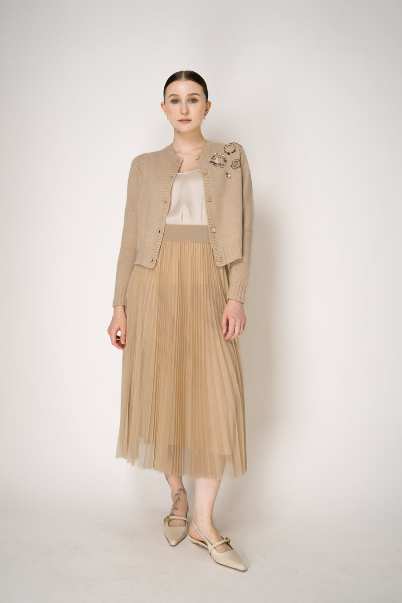 Fabiana Filippi Embellished Cigarette Burn Cashmere Blend Cropped Cardigan in Camel Vancouver. Shop Online or in Store.