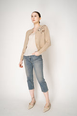 Fabiana Filippi Embellished Cigarette Burn Cashmere Blend Cropped Cardigan in Camel Vancouver. Shop Online or in Store.