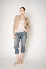 Fabiana Filippi Embellished Cigarette Burn Cashmere Blend Cropped Cardigan in Camel Vancouver. Shop Online or in Store.