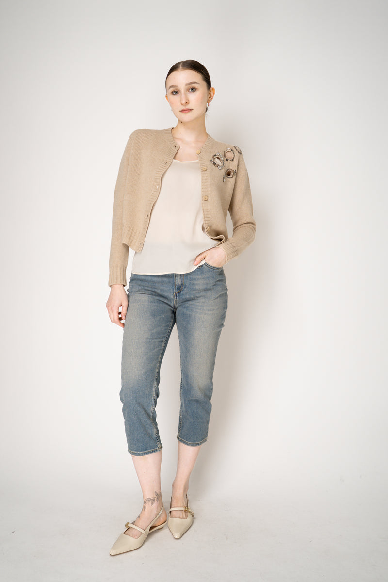 Fabiana Filippi Embellished Cigarette Burn Cashmere Blend Cropped Cardigan in Camel Vancouver. Shop Online or in Store.