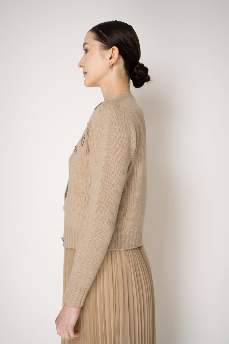 Fabiana Filippi Embellished Cigarette Burn Cashmere Blend Cropped Cardigan in Camel Vancouver. Shop Online or in Store.