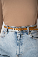 Fabiana Filippi Grained Leather Belt with Metallic Buckle in Terracotta Vancouver. Shop Online or in Store.