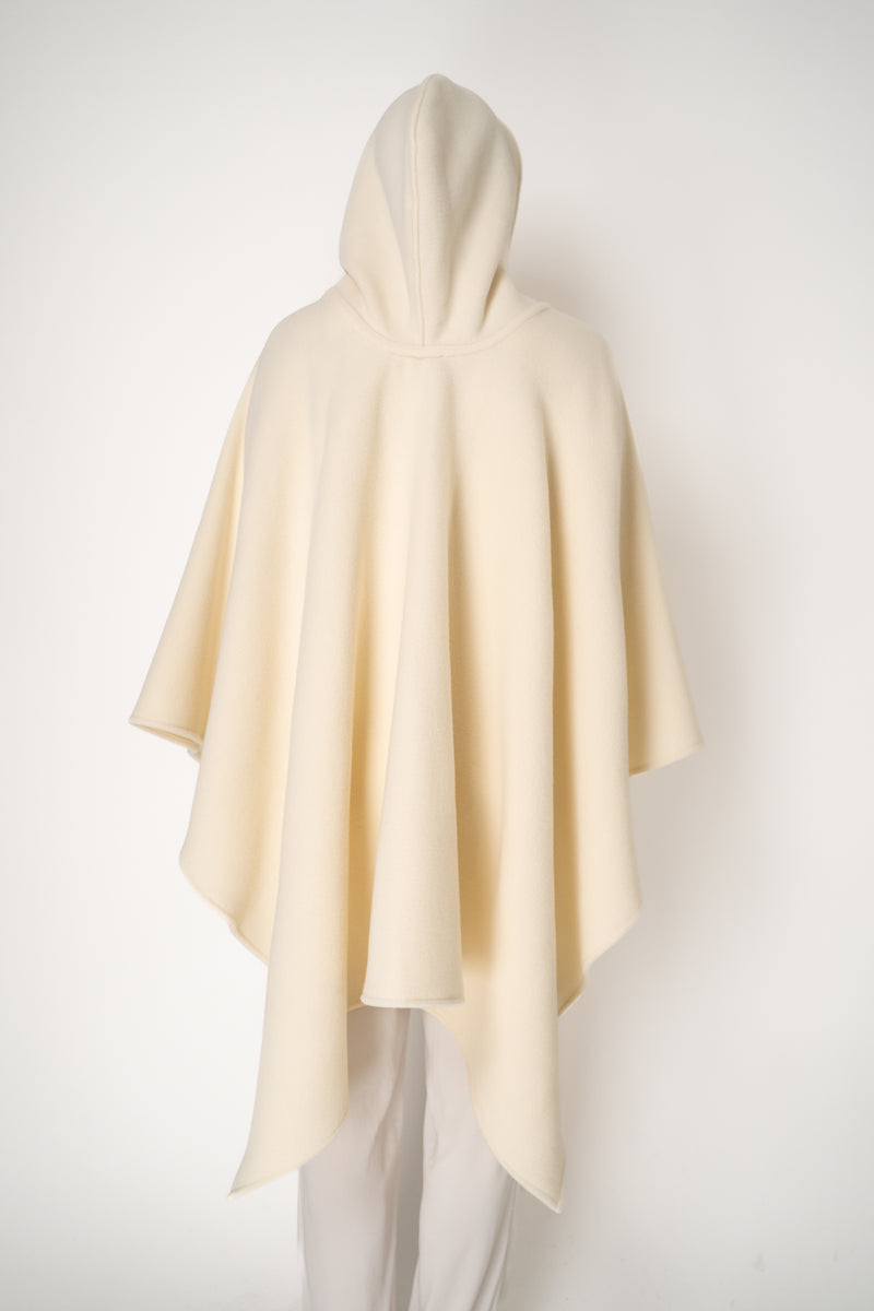 Fabiana Filippi Hooded Wool Cape Poncho in Vanilla Vancouver. Shop Online or in Store.