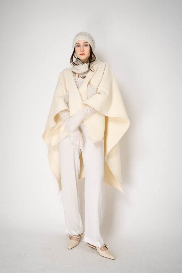 Fabiana Filippi Hooded Wool Cape Poncho in Vanilla Vancouver. Shop Online or in Store.