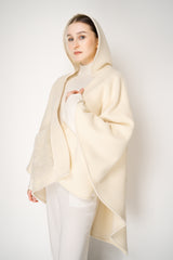 Fabiana Filippi Hooded Wool Cape Poncho in Vanilla Vancouver. Shop Online or in Store.