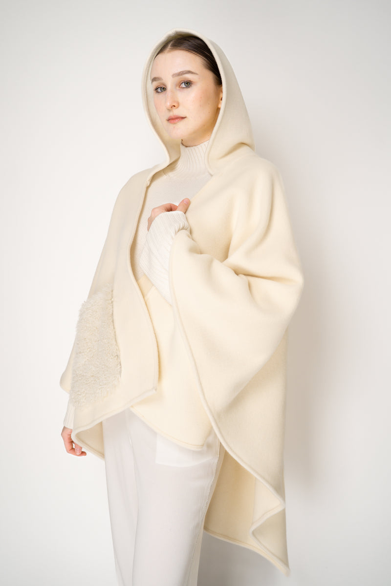 Fabiana Filippi Hooded Wool Cape Poncho in Vanilla Vancouver. Shop Online or in Store.
