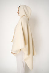 Fabiana Filippi Hooded Wool Cape Poncho in Vanilla Vancouver. Shop Online or in Store.