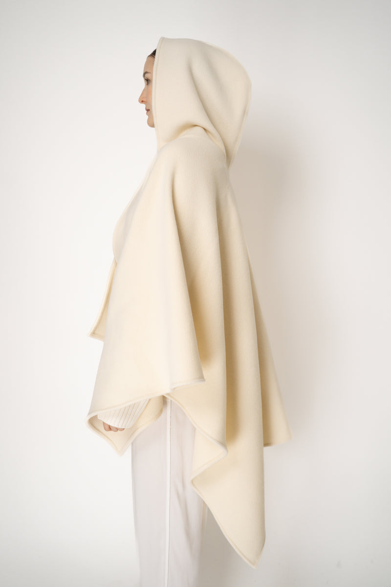 Fabiana Filippi Hooded Wool Cape Poncho in Vanilla Vancouver. Shop Online or in Store.