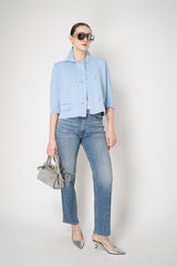 Fabiana Filippi Knit Cotton Double Breasted Cropped Jacket in Light Blue Vancouver. Shop Online or in Store.