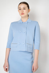 Fabiana Filippi Knit Cotton Double Breasted Cropped Jacket in Light Blue Vancouver. Shop Online or in Store.
