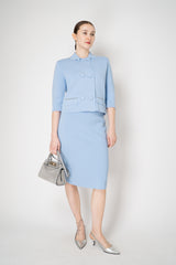Fabiana Filippi Knit Cotton Double Breasted Cropped Jacket in Light Blue Vancouver. Shop Online or in Store.