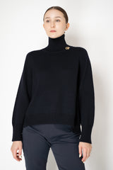 Fabiana Filippi Knit Merino Wool Cropped Front Turtleneck Sweater in Navy Vancouver. Shop Online or in Store