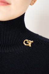 Fabiana Filippi Knit Merino Wool Cropped Front Turtleneck Sweater in Navy Vancouver. Shop Online or in Store
