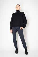 Fabiana Filippi Knit Merino Wool Cropped Front Turtleneck Sweater in Navy Vancouver. Shop Online or in Store