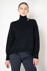 Fabiana Filippi Knit Merino Wool Cropped Front Turtleneck Sweater in Navy Vancouver. Shop Online or in Store