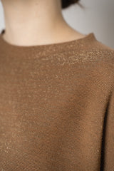 Fabiana Filippi Knit Relaxed Short Sleeve Lurex Top in Sienna