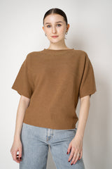 Fabiana Filippi Knit Relaxed Short Sleeve Lurex Top in Sienna