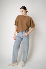 Fabiana Filippi Knit Relaxed Short Sleeve Lurex Top in Sienna
