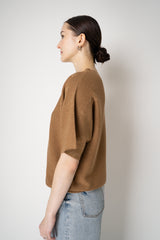 Fabiana Filippi Knit Relaxed Short Sleeve Lurex Top in Sienna